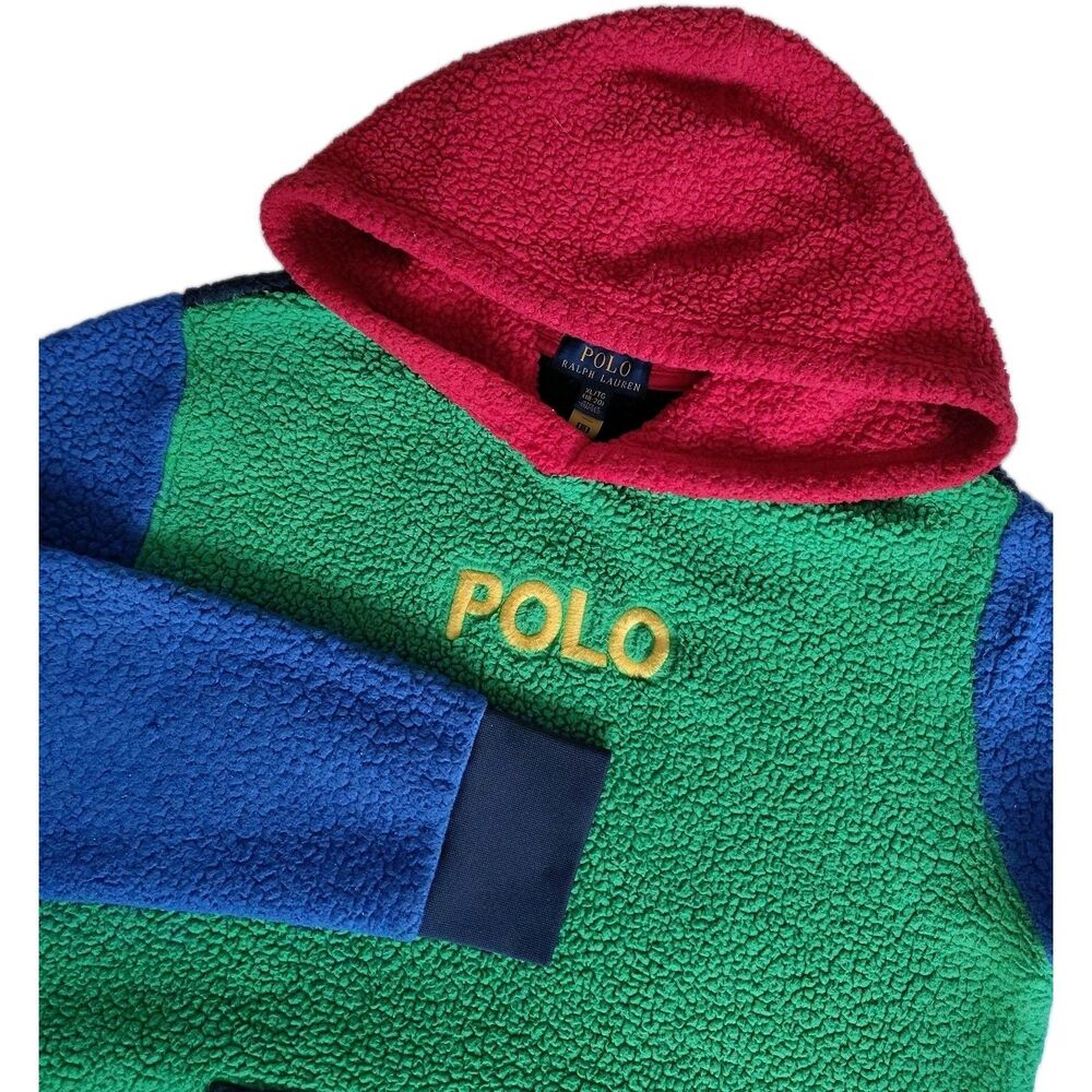 Polo Ralph Lauren Boys XL 18/20 Color Block Fleece Hoodie Pullover Sweatshirt